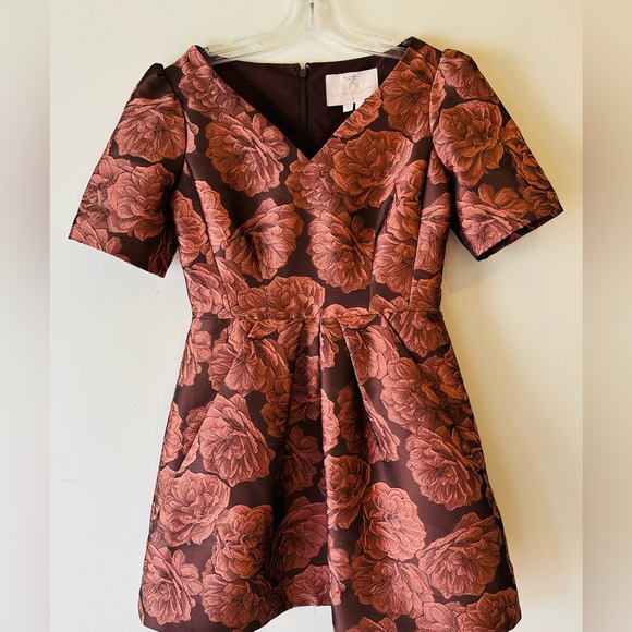 Gal Meets Glam Womens Ingrid Rust Rose Floral Jacquard Fit & Flare Mini Dress 4 - Picture 10 of 16